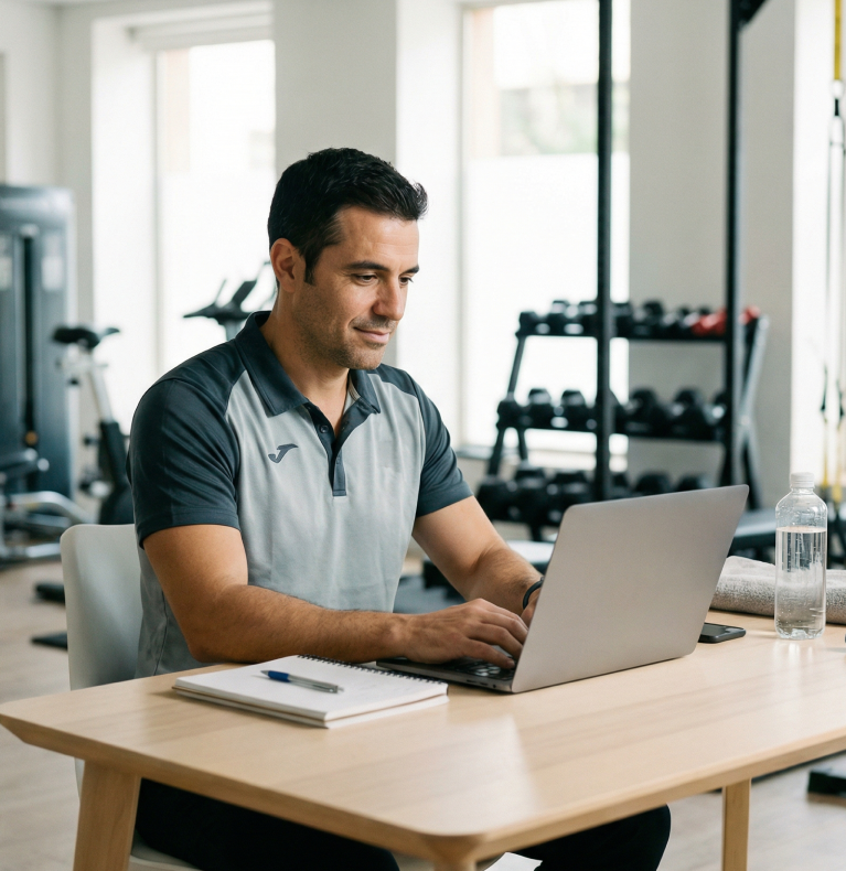 entrenador personal trabajando en el gimnasio