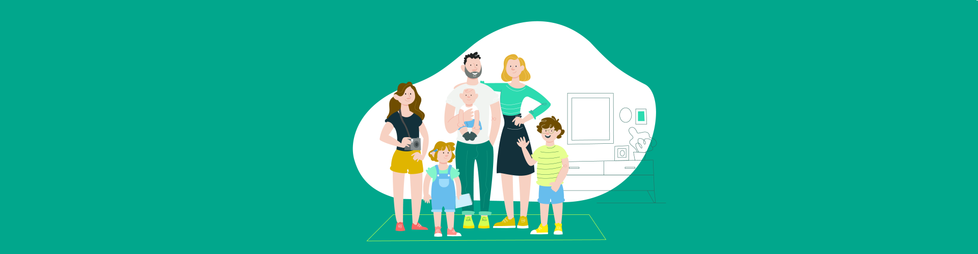 Promocion Programa en Marcha - Dibujo de una familia compuesta por padre madre con sus hijos